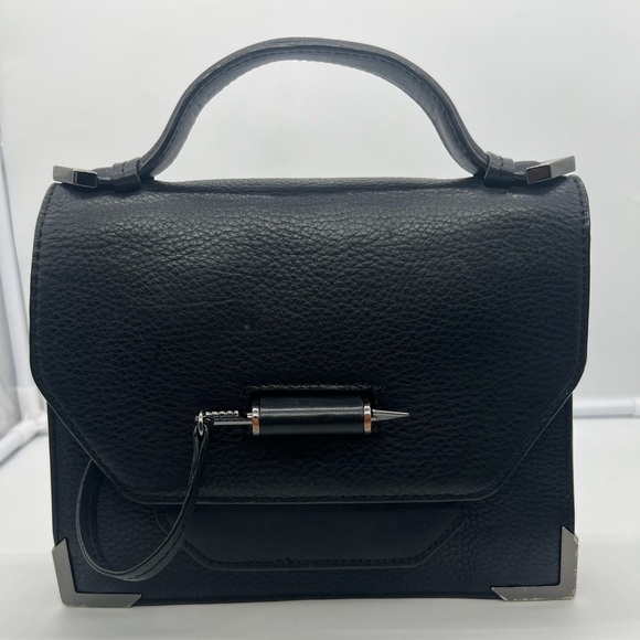 MACKAGE Keeley Black Grained Leather Crossbody Bag Top Handle - Picture 5 of 17